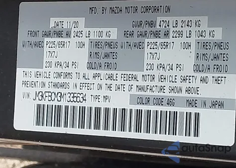 2021 Mazda Cx-5 Touring from USA, damaged, VIN JM3KFBCM3M1335634